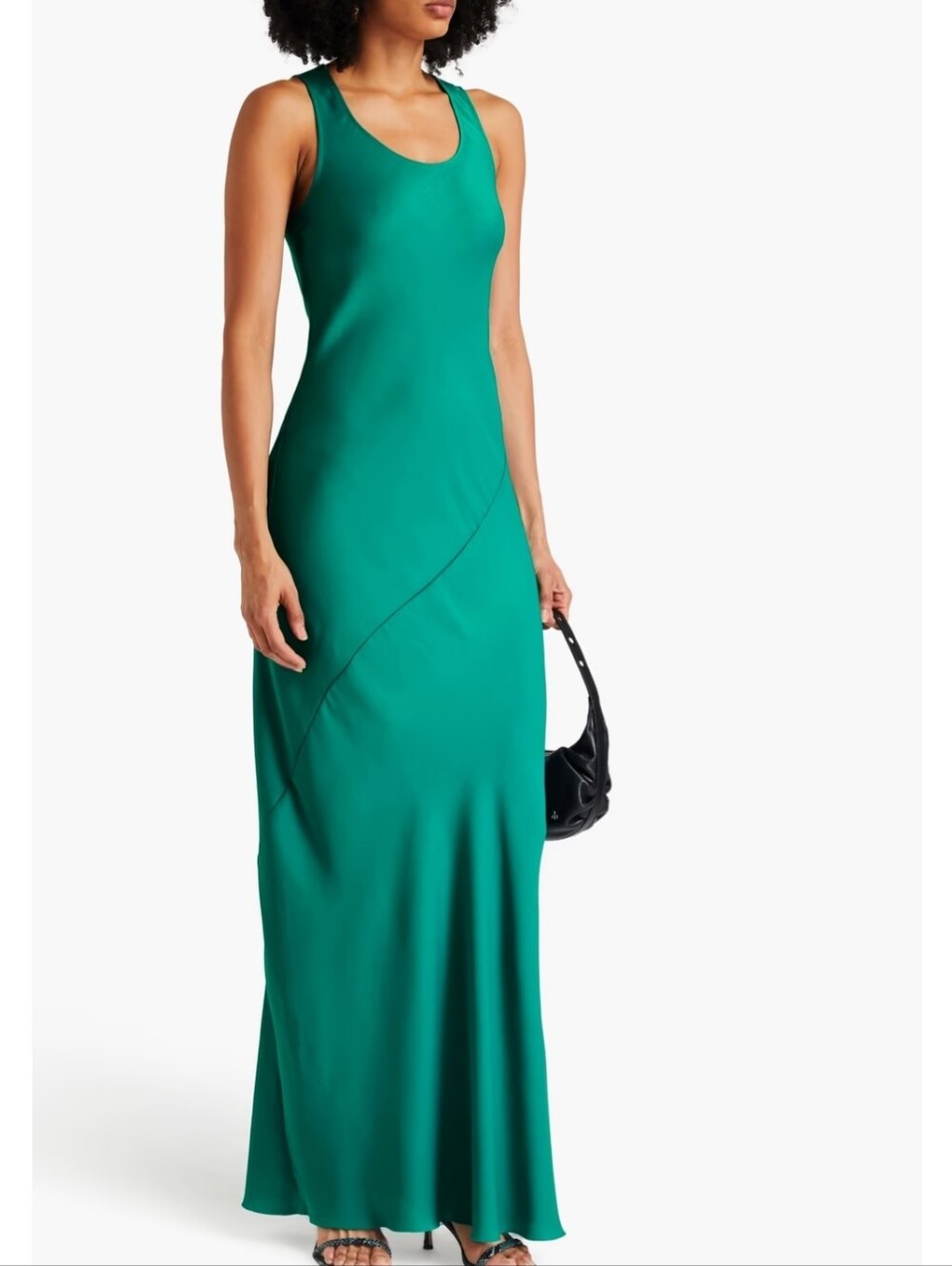 Banana Republic Silky Twill Front Slit Emerald Green Scoop Neck Maxi Dress Small